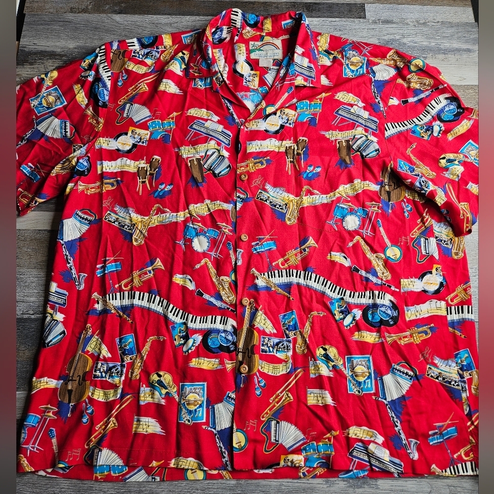 Paradise Found Vintage Men's 2XL Button Down Jazz Music Intraments